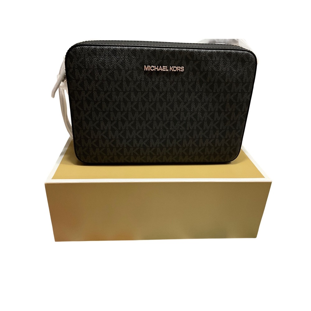 Michael Kors Signature Logo Camera Bag Black Rose silver Hardware